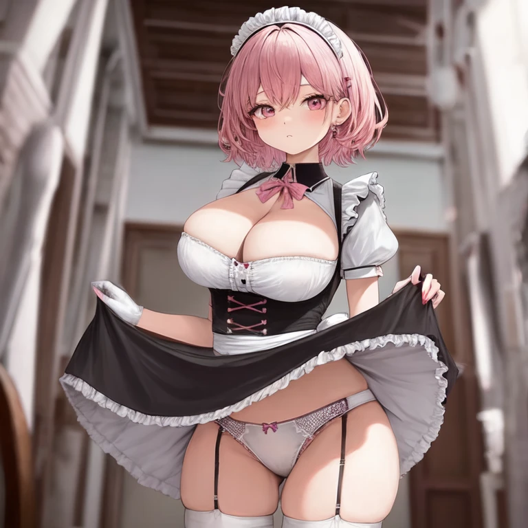 [Holara] Short hair Large breasts Lifting up skirt Skirt Masterpiece Maid uniform Underwear [Illustration]